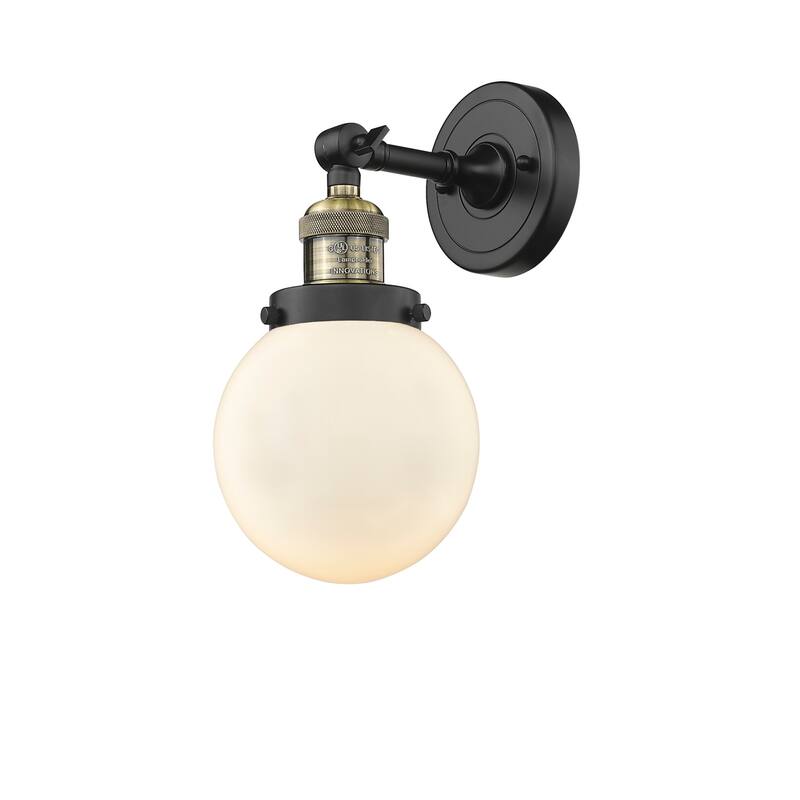 Innovations Lighting Beacon Single Light 12" Tall Bathroom Sconce with - Black Antique Brass / Matte White
