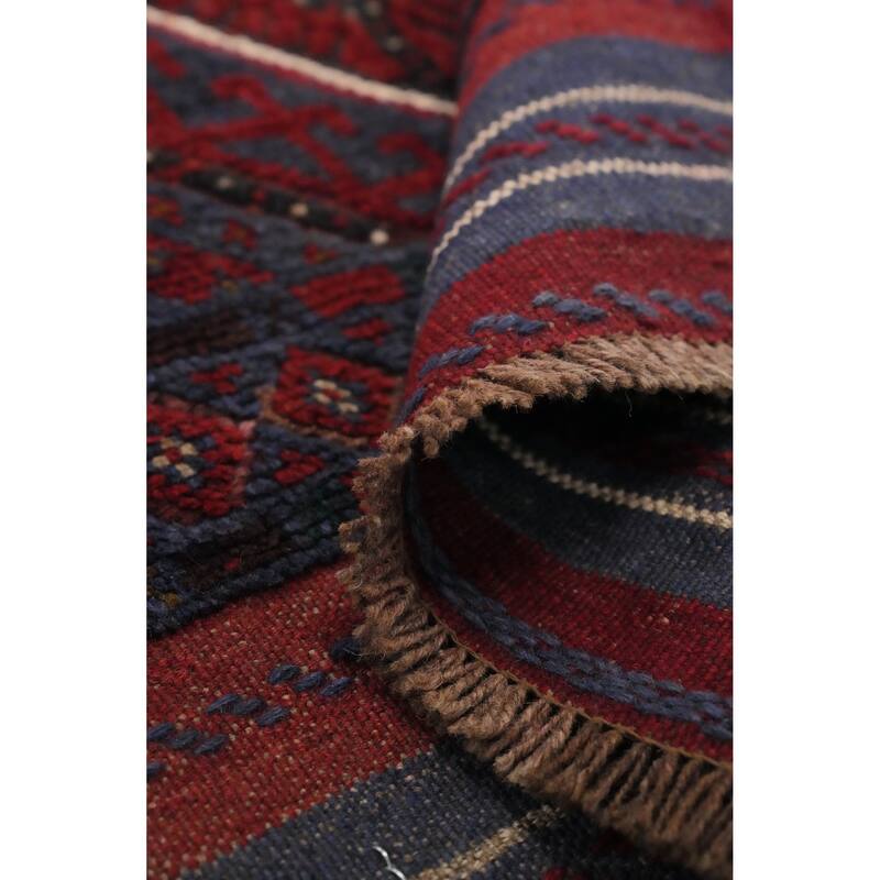 Hand Knotted Oriental 100% Wool Carpet Traditional Tribal Navy Blue & Blues Balouch Runner Rug - 8' 3'' X 1' 10''