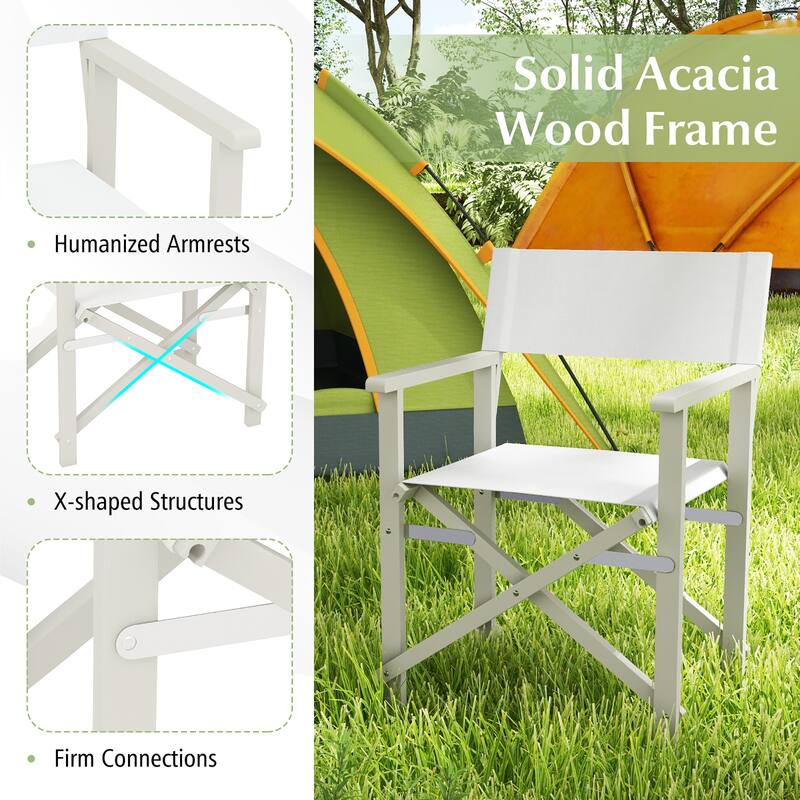 Gymax 2PCS Folding Director Chair w/ Acacia Wood Frame & Machine