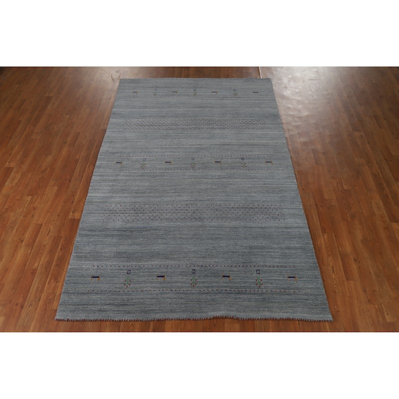 Hand Knotted Oriental 100% Wool Carpet Tribal Stripe Greys & Charcoal Gabbeh Area Rug - 8' 4'' X 5' 2''