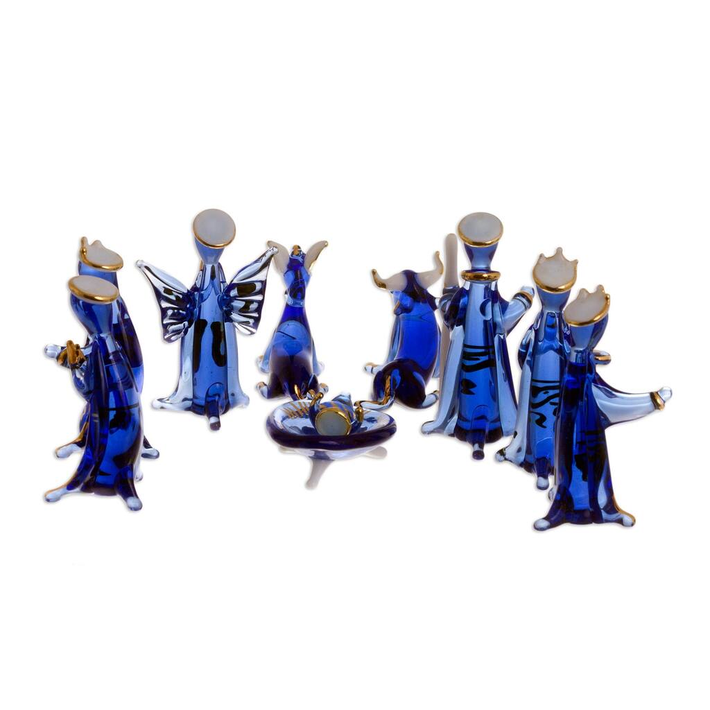 Novica Handmade Blue Festivity Glass Nativity Scene (10 Piece)