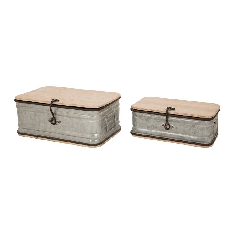 Glitzhome Set of 2 Farmhouse Metal Box Organizer Storage Chests