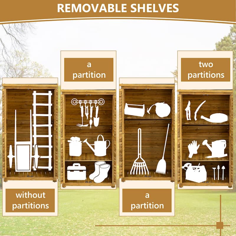 Outdoor Storage Cabinet, Wood Garden Shed with Lockable Door, Waterproof Roof and 2 Removable Shelves, Vertical Storage Shed