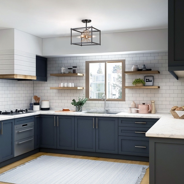 Black farmhouse semi flush top mount light