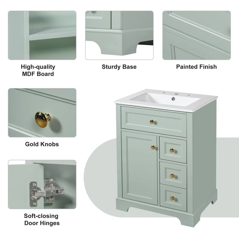24" Bathroom Vanity with Sink for Small to Medium Bathrooms