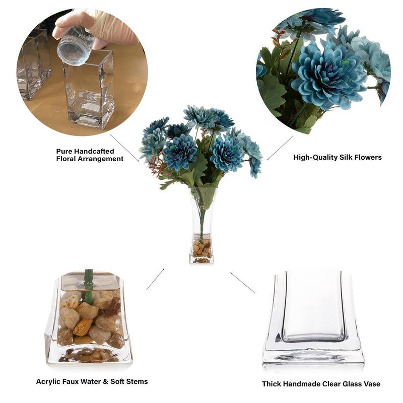 Mixed Artificial Daisy Floral Arrangements in Vase with River Stone, Table Centerpieces for Dining Room