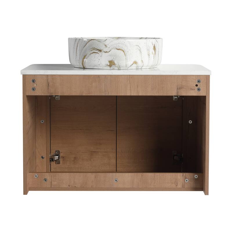 30'' Wall-Mounted Bathroom Vanity With Ceramic Art Sink & 2-Soft-Close Door, KD-Packing, Plywood