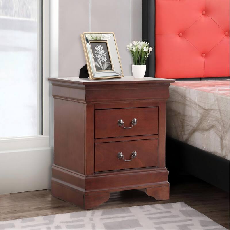 Cherry Traditional Nightstand with Two Drawers - Cherry