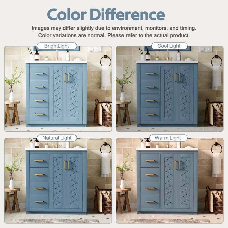 GDFStudio - Montvale Modern Freestanding Bathroom Vanity with Ceramic Sink and 3 Storage Drawers & Soft Closing Doors - 30'W