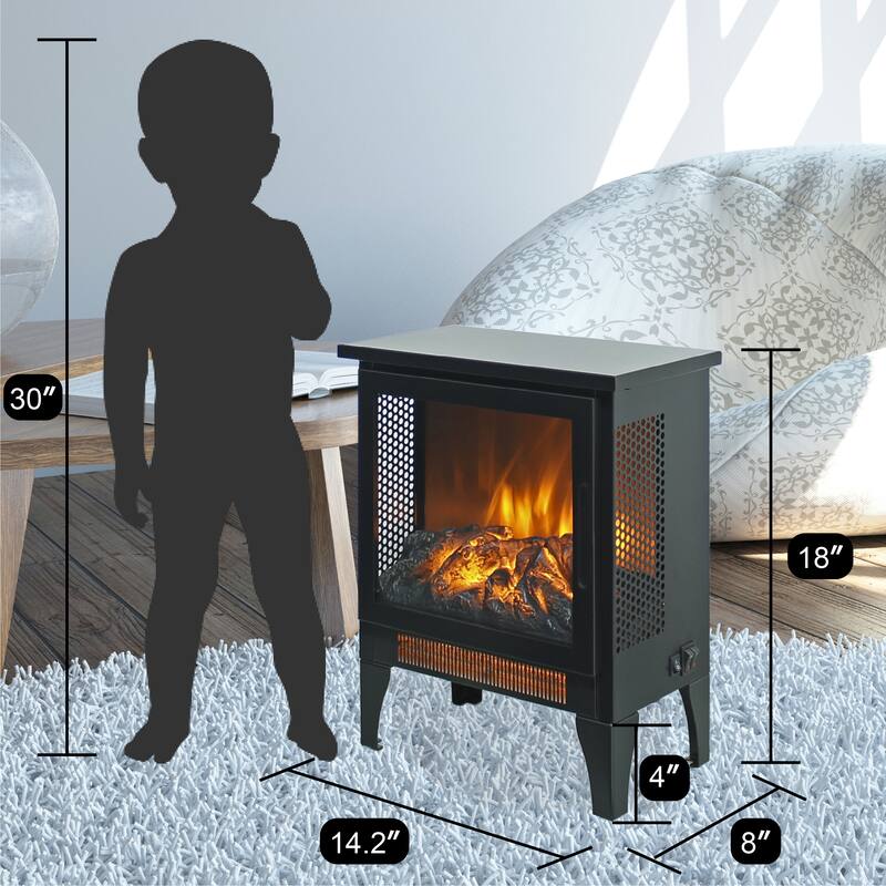 Compact 15-Inch Electric Infrared Quartz Fireplace Stove with 3D Flame Effect, Portable, 5000 BTU, Overheat Protection