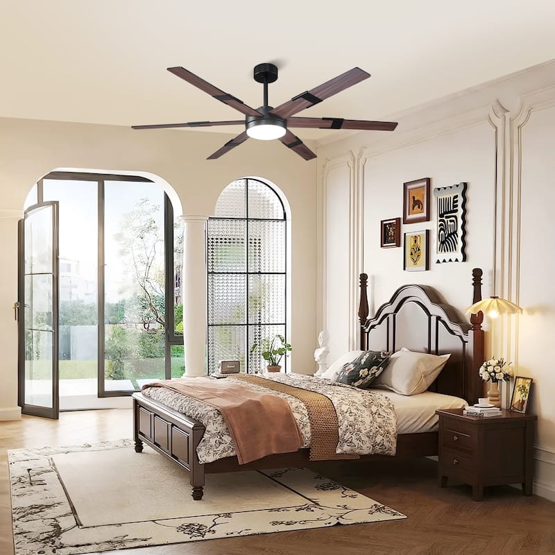 60 in.Smart Matte Black Integrated LED Dimmable Ceiling Fan with Light and Remote and APP Control