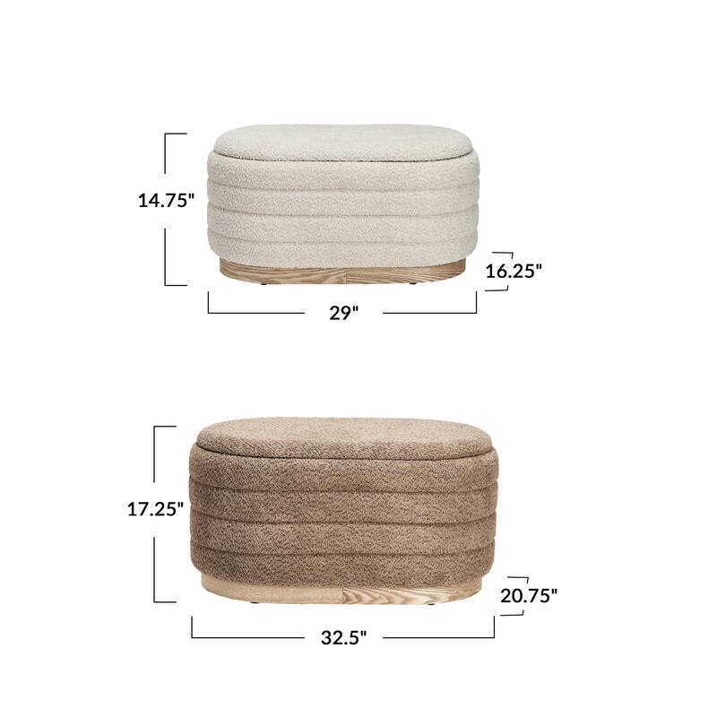 Fabric and Wood Upholstered Ottomans with Storage and Wood Bases