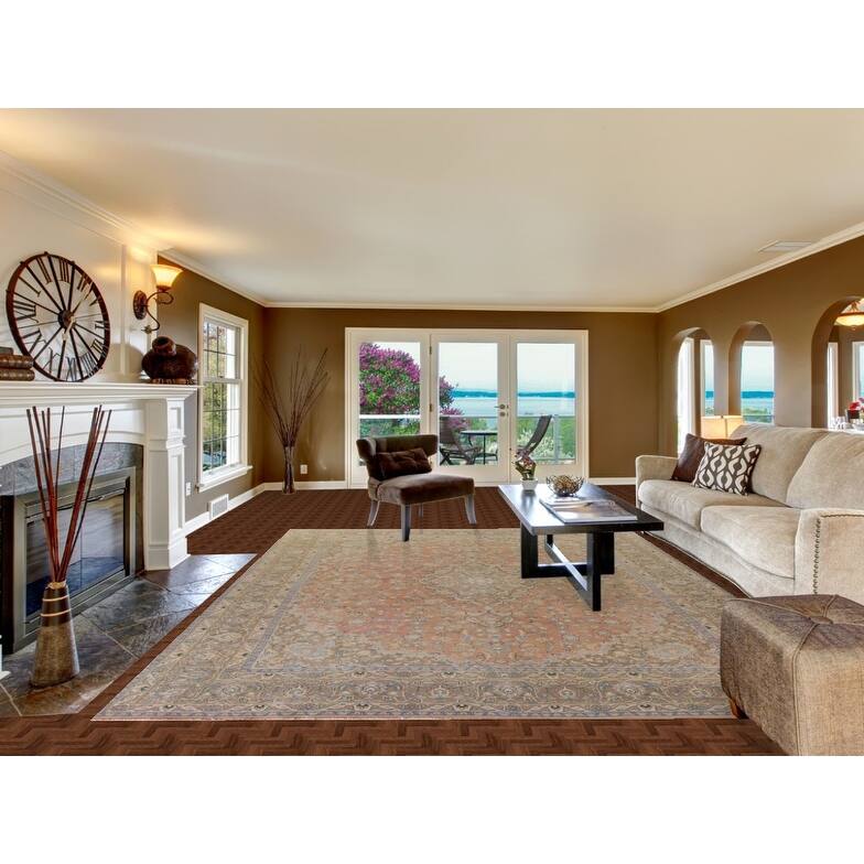 Hand Knotted Oriental 100% Wool Carpet Traditional Floral Oranges & Rust Mashad Area Rug - 12' 9'' X 9' 3''