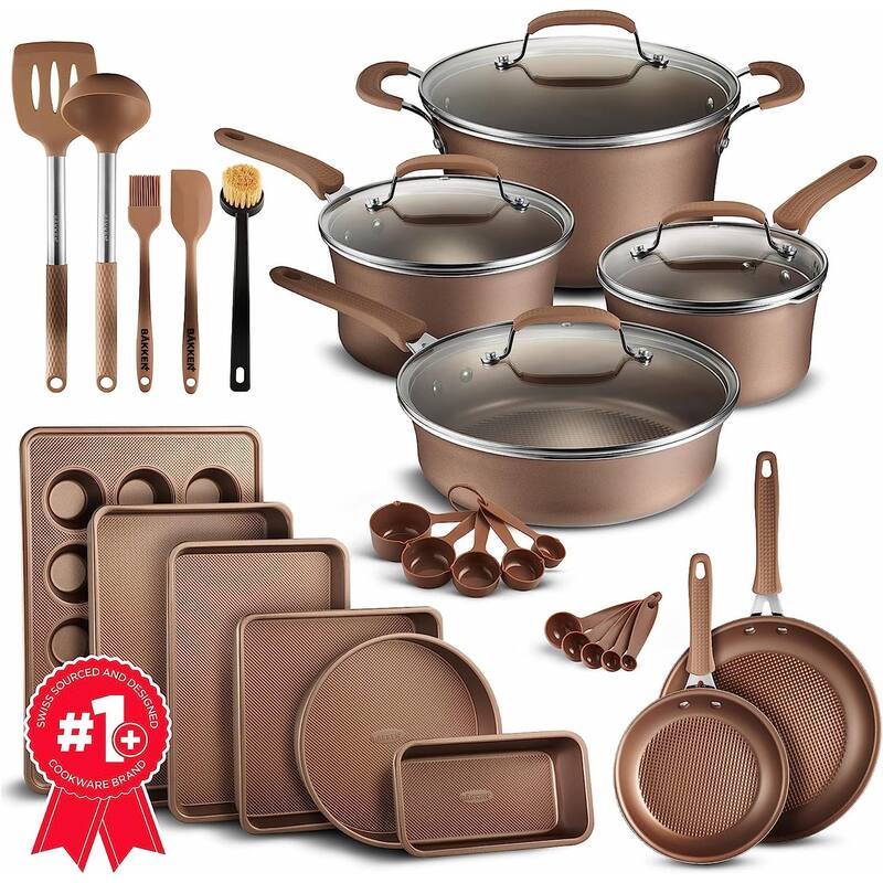 Cookware Set - 23 Piece -Blue Multi-Sized Cooking Pots with Lids - 23 Pieces - Brown
