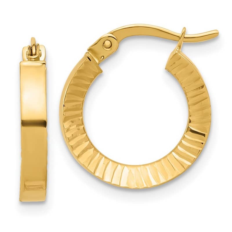 Curata 14k Yellow Gold Polished Sparkle Cut Hoop Earrings - 18.2x16mm