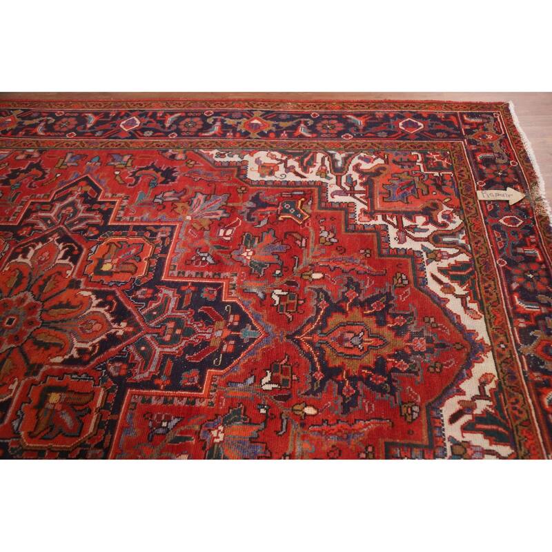Hand Knotted Oriental 100% Wool Carpet Traditional Medallion Red Heriz Area Rug - 12' 3'' X 8' 4''