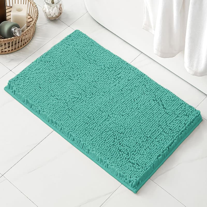24"x16" - Turquoise Blue Large Soft Cozy Plush Chenille Bath Mat Bathroom Rug - Turquoise