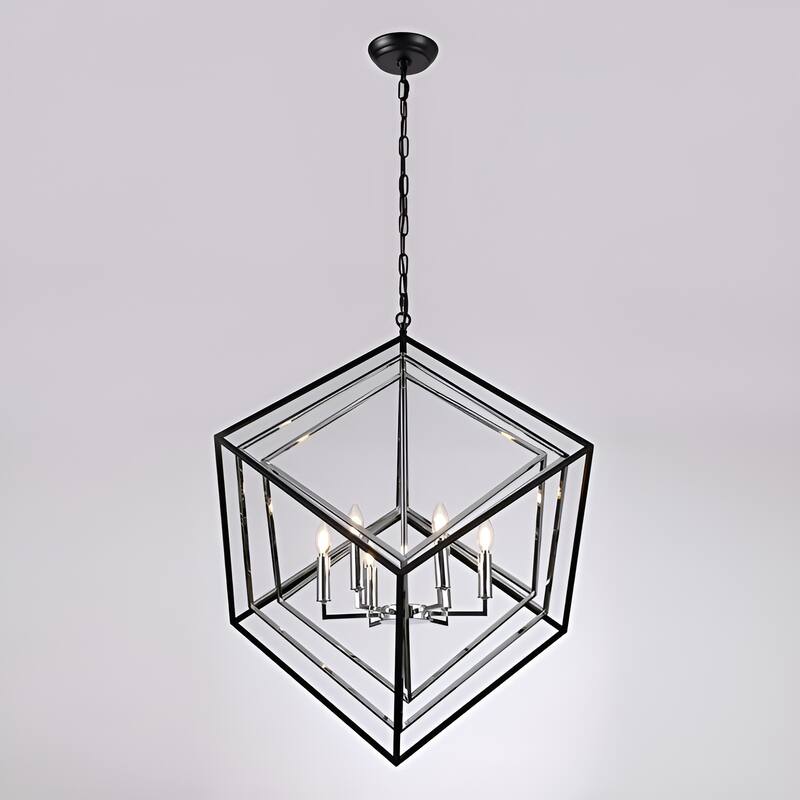 6 Light interlocked Geometric Cube Chandelier Double Touch Finish