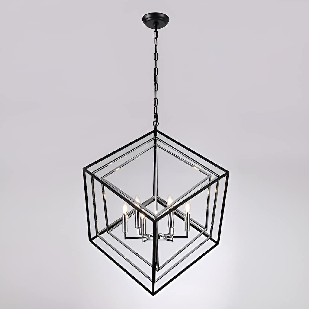 6 Light interlocked Geometric Cube Chandelier Double Touch Finish