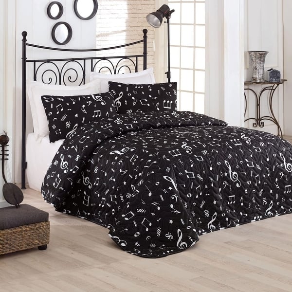 slide 2 of 2, Full/Queen Size Bedspread/Coverlet Set - 3 Piece Quilt Set with Pillowcases Black,White