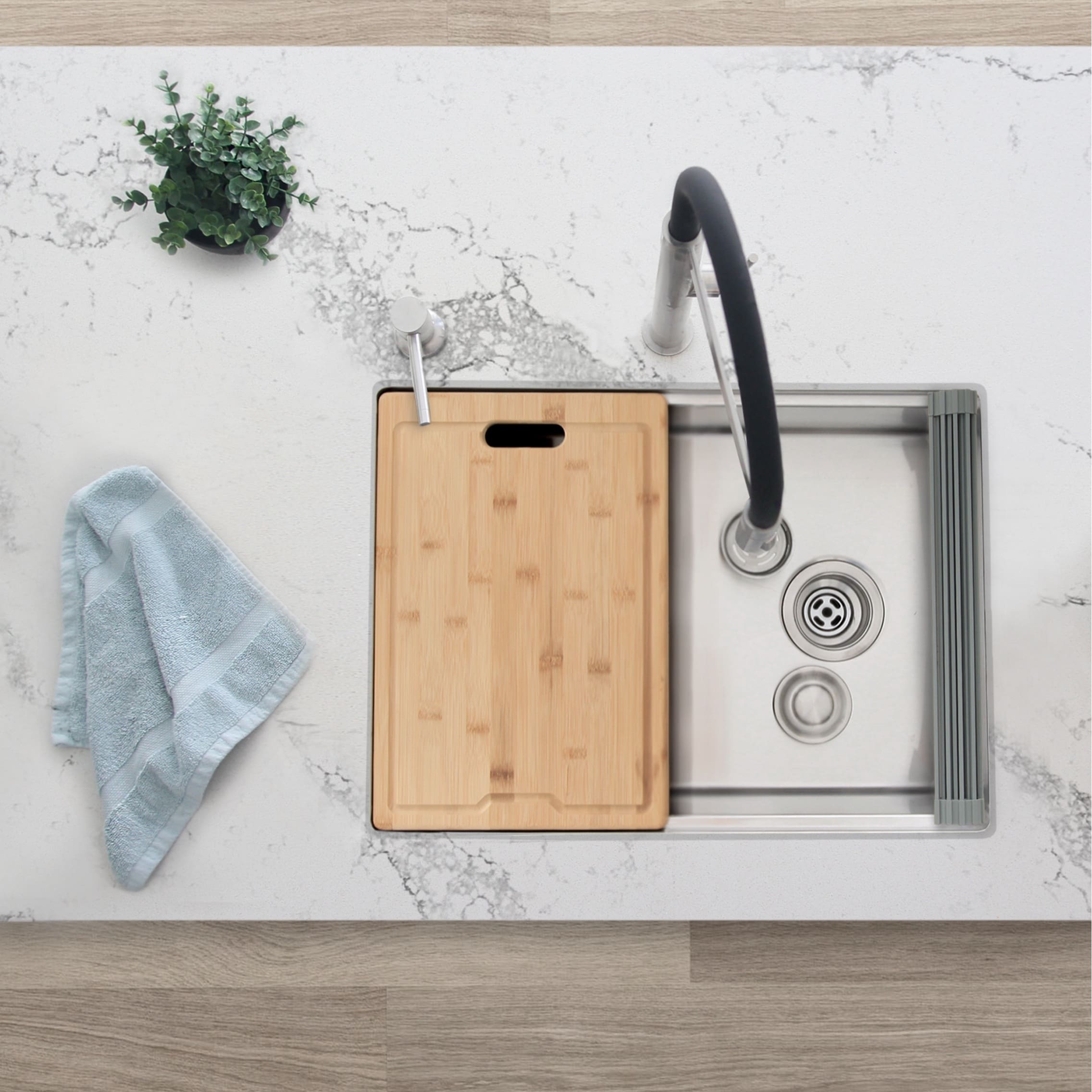 AZUNI 25 inch Stainless Steel 16G Reversible Workstation Kitchen Sink - Brushed Stainless Steel - 25" x 19" x 10"