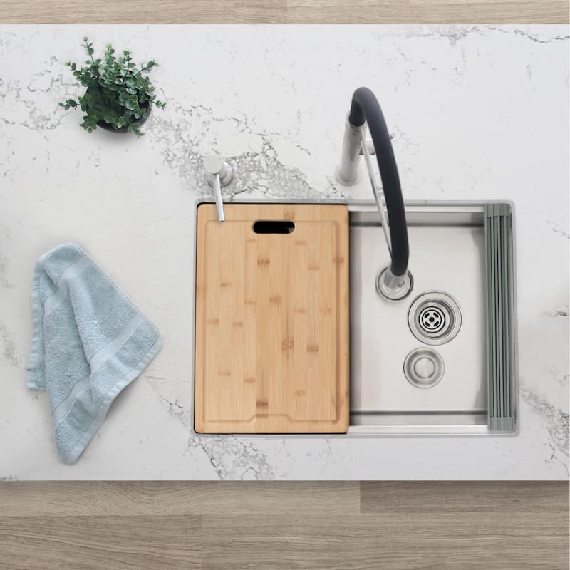 AZUNI 25"L x 19"L Single Bowl Undermount 16G Reversible Workstation Kitchen Sink with accessories C126L - 25" x 19" x 10"