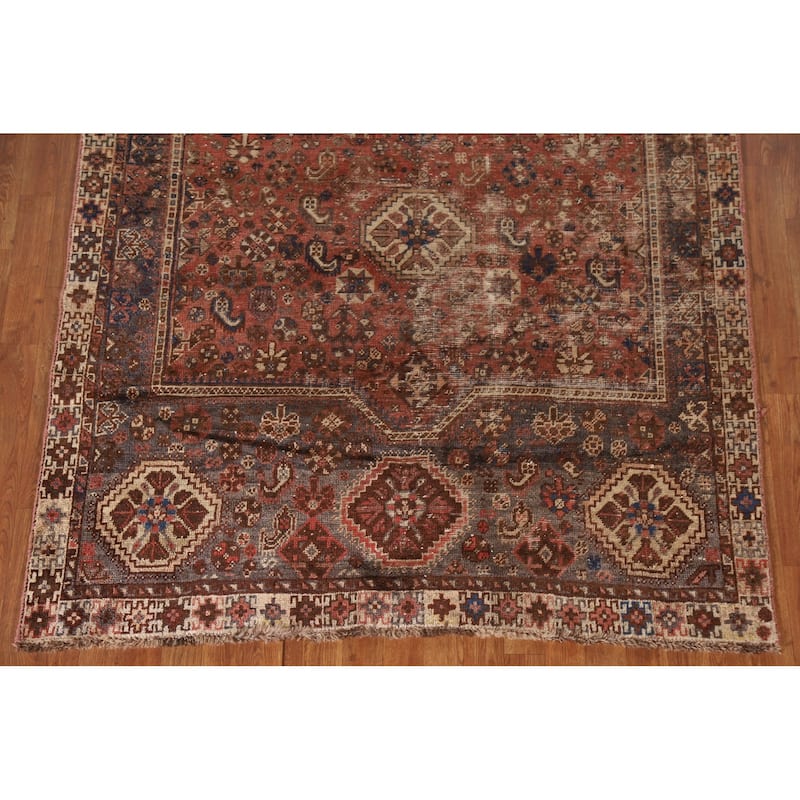 Pre-1900 Antique Qashqai Persian Rug Hand-knotted Wool Carpet - 5'2"x 6'5"