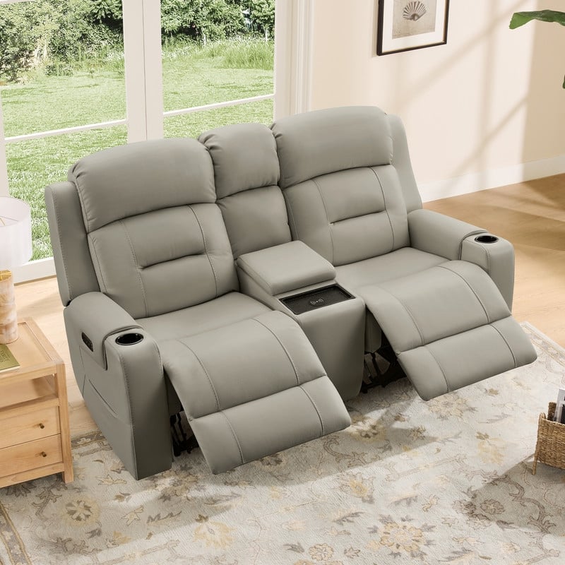 Spruce & Spring Genuine Leather Power Reclining Sofa with Wireless Charging