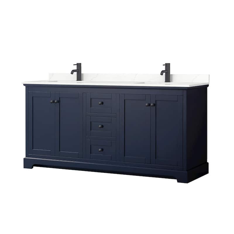 Wyndham Collection WCV232372D-QTZ-UNSMXX Avery 72" Free Standing - Dark Blue / Giotto Quartz Top / Matte Black