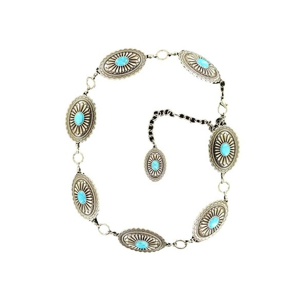 Ariat Western Belt Womens Chain Conchos Silver Turquoise