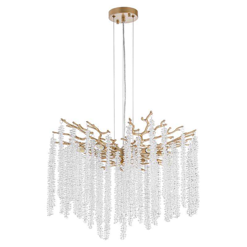 23.6" W 8-Light Modern Glam Tree Branches Style Crystal Raindrop Chandelier Hanging Light for Dining & Living Room