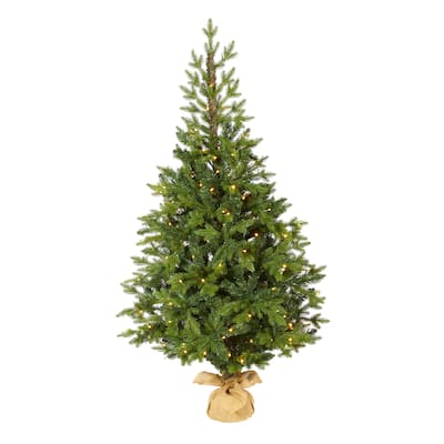 5' Fraser Fir "Natural Look" Artificial Christmas Tree with 190 Clear LED Lights, a Burlap Base and 1217 Bendable Branches