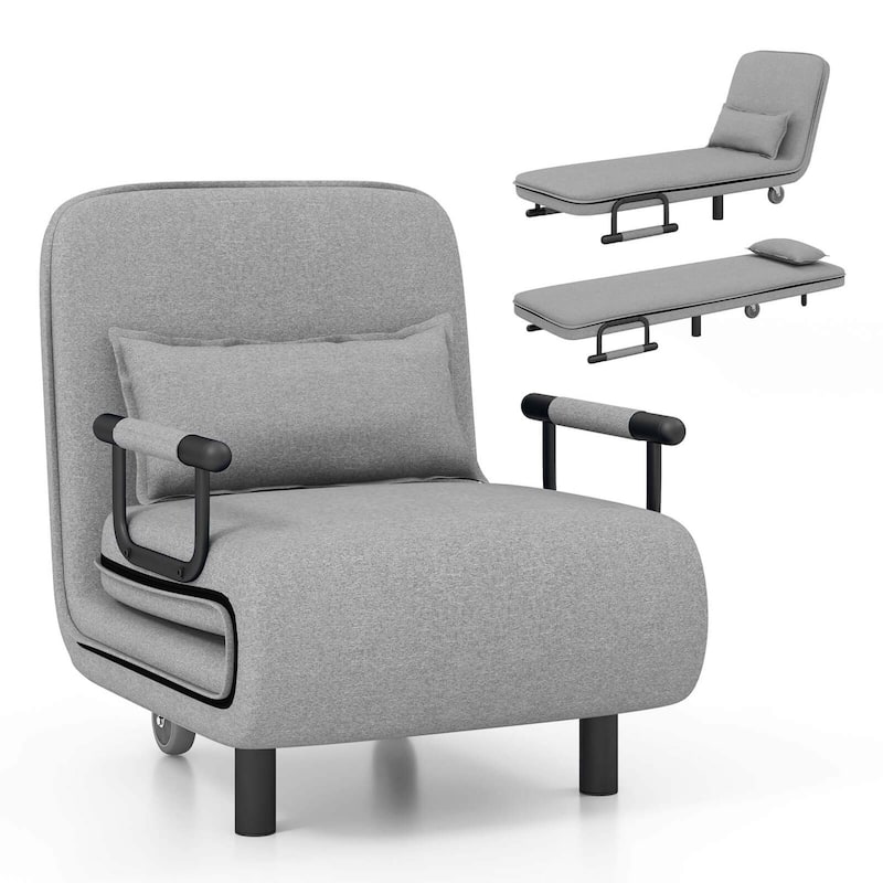 Folding Sleeper Chair Convertible Sofa Bed w/ Adjustable Backrest - Grey