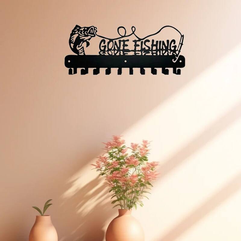 Black Metal Fish Shaped Key Rack with Wall Hook for Coastal Kitchens and Entryways - 11.81”L x 12.2”H