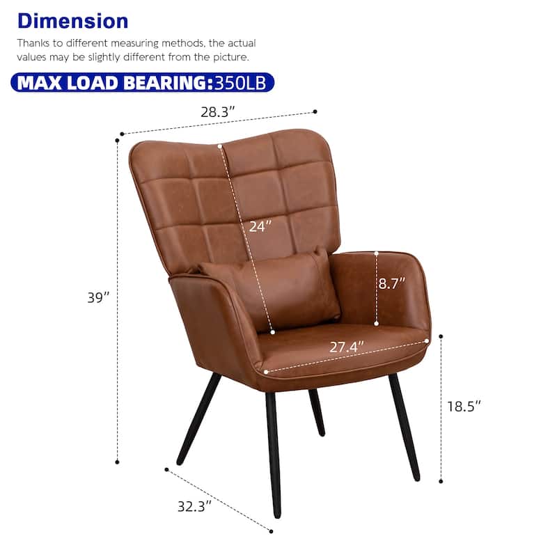 Modern 27.4" High Back Upholstered Arm Chair with Metal Legs and Soft Padded