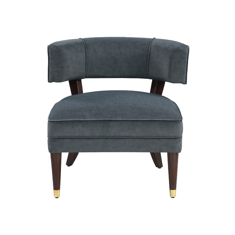 Disa Accent Armchair, Barrel Back Design, Gray Velvet, Solid Wood Legs