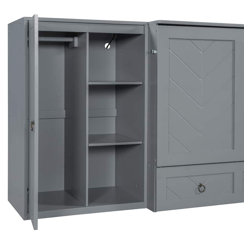 Queen Size Murphy Bed with USB Port, Little Wardrobes and Drawers