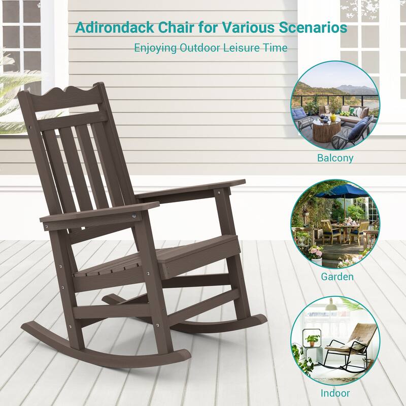Bonosuki Adirondack Rocking Chair with Big Armrests Fire Pit Chair Weather Resistant