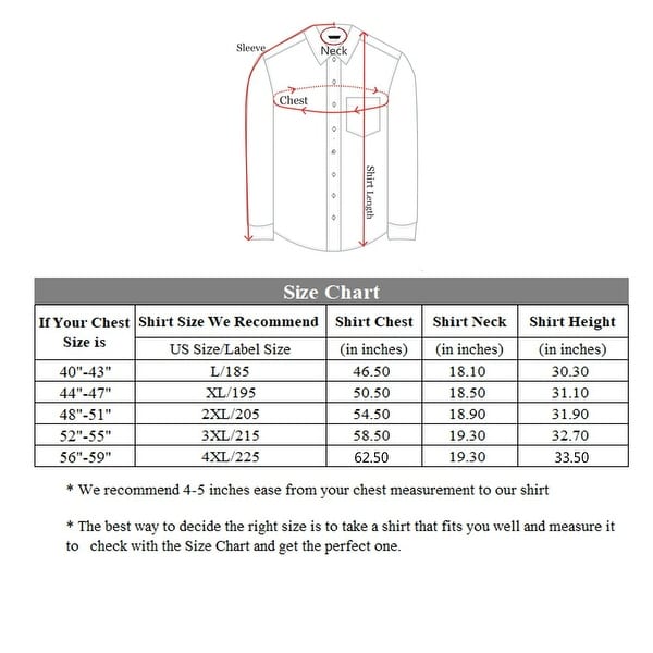 3xl dress shirt size chart clearance