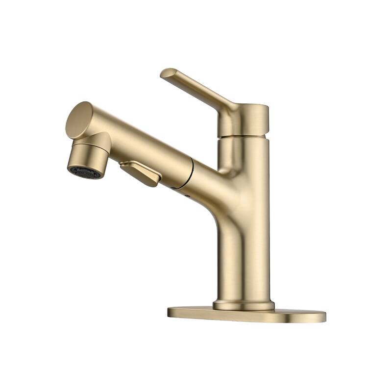 Modern Single Handle Bathroom Sink Faucet with Pop Up Drain and Pull Out Sprayer, 3 Function Spray, Fingerprint Resistant