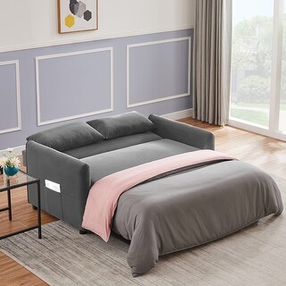 Modern Loveseat Sofa Velvet Upholstered Pull out Sleeper Convertible ...