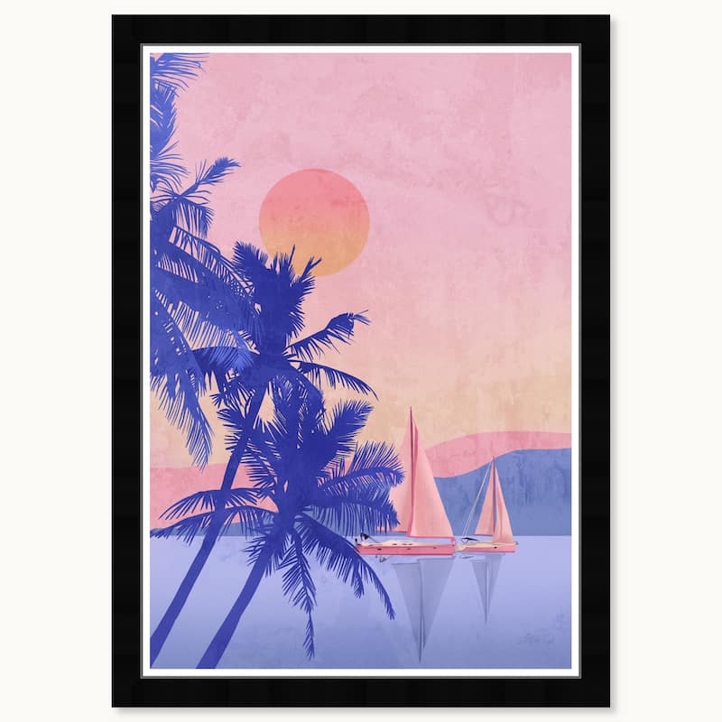 Wynwood Studio Coral Coastal Sailing Framed Beachfront Coastal Prints - 15 x 21 - Black