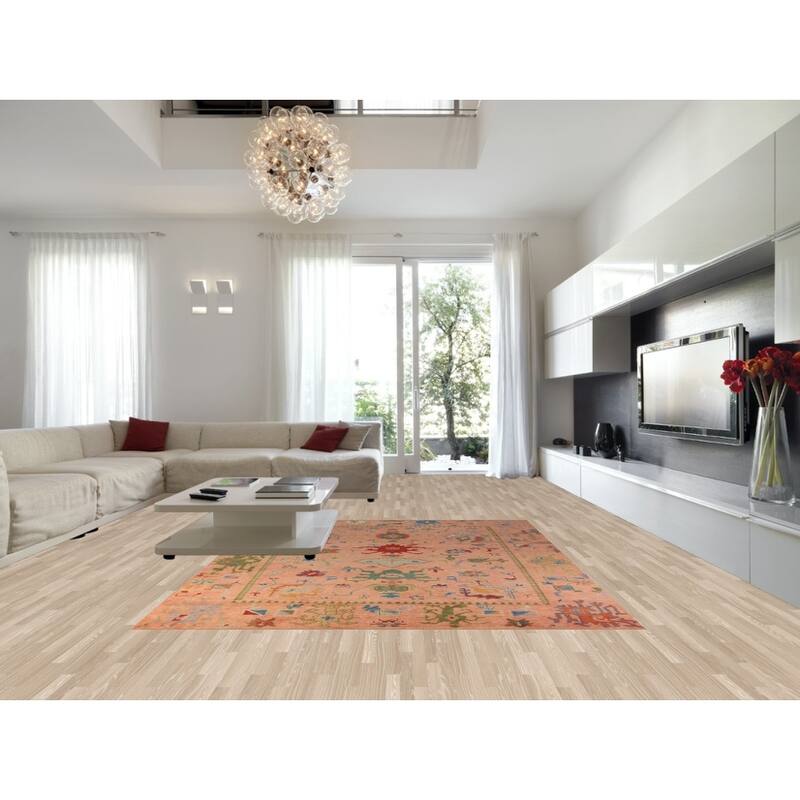 Oushak Indian Area Rug Hand-Knotted Floral Wool Carpet - 8'11"x 11'11"