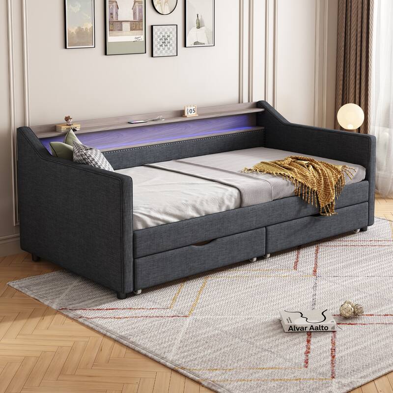 Christopher Knight Home - Mason Modern Twin Daybed with Shelves, Charging Ports, and LED Lighting