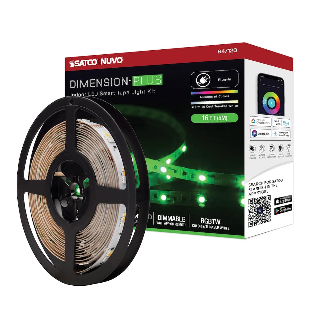 Dimension Plus Tape light strip 16 ft. RGB plus Tunable White Plug connection Starfish IOT Capable IR Remote Included
