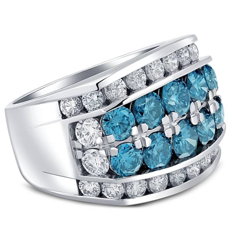 7Ct Blue Diamond Men's Four Row Anniversary Ring in White Gold