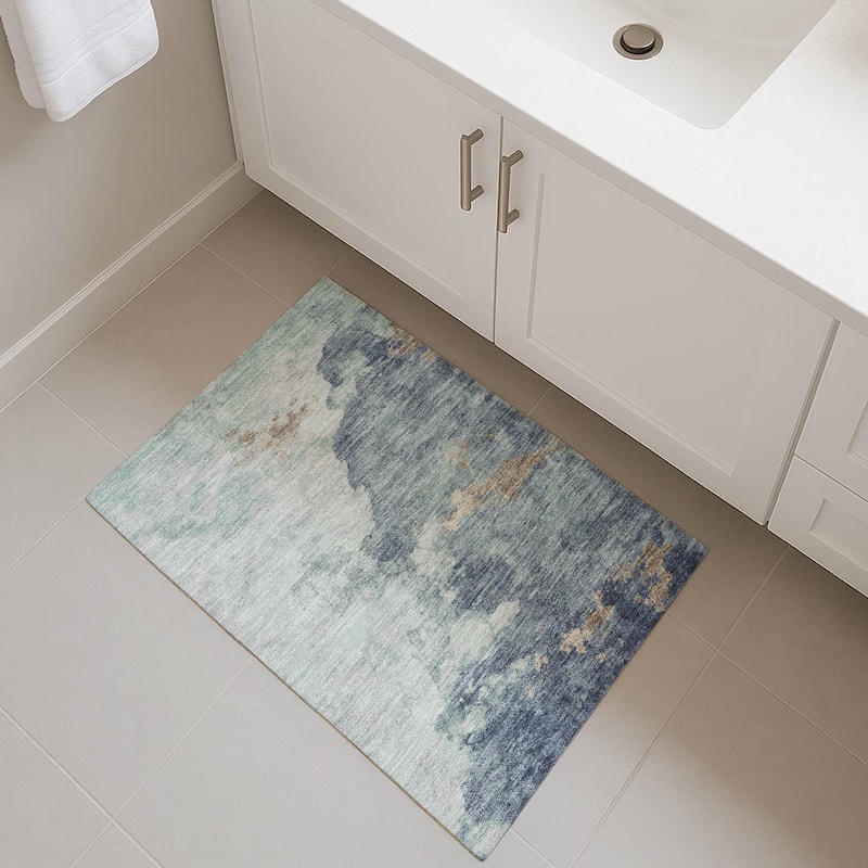 Premium Washable Super Soft Modern Storm Mayfield Rug - Seafoam - 1'8" x 2'6"