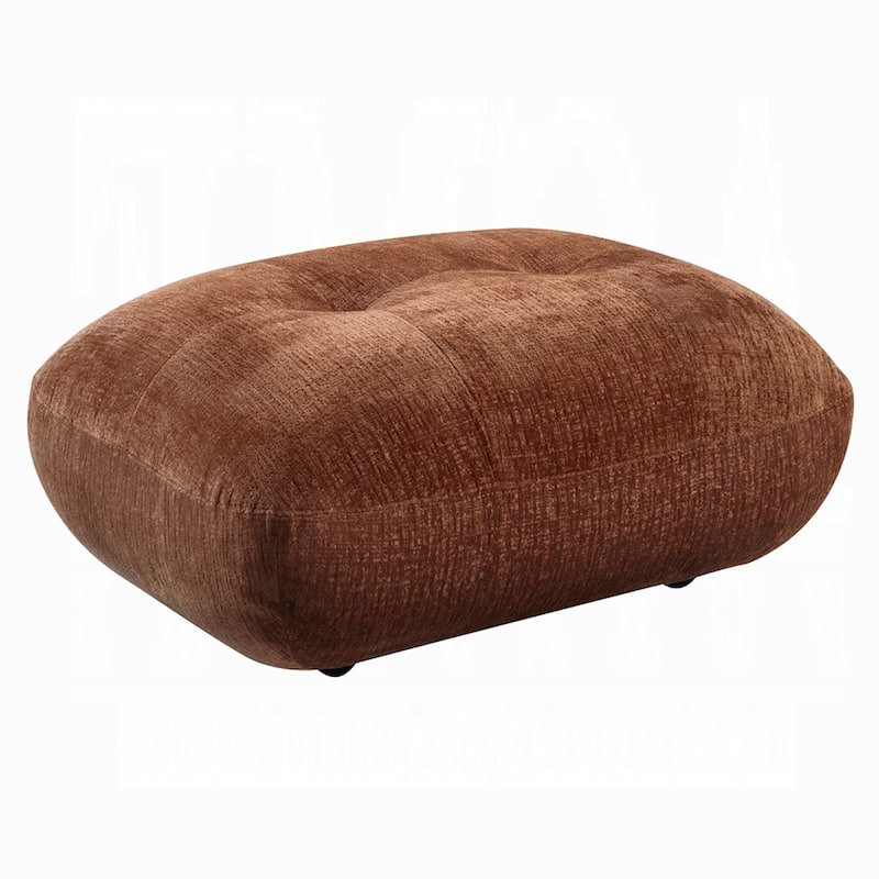 Erico Ottoman, Tufted Rust Brown Chenille, Foam Cushion Top, 35 Inch