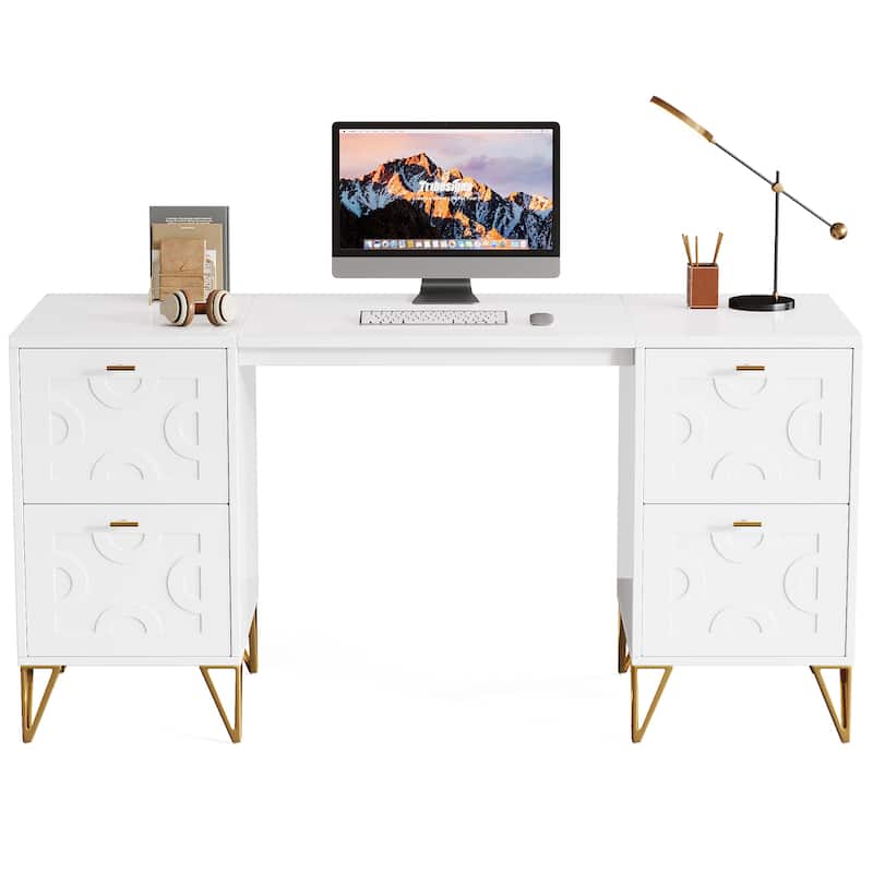 59'' Modern Computer Desk with File Drawers for Home Office