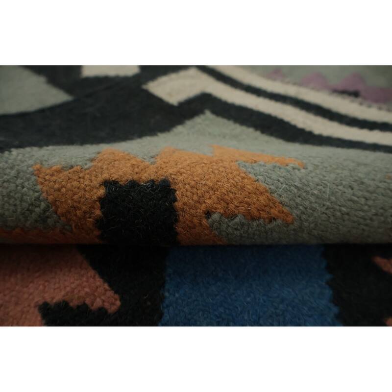 Hand Woven Oriental 100% Wool Carpet Southwestern Tribal Navy Blue & Blues Kilim Area Rug - 10' 0'' X 5' 3''